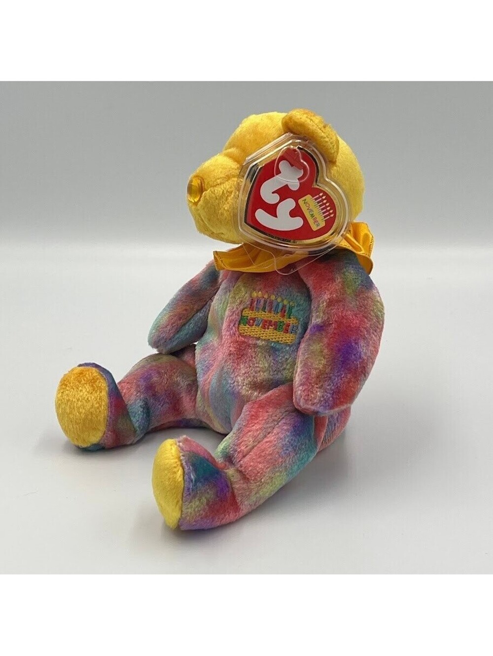 November Birthday Bear Vintage 2001 Ty Beanie Babies Tie Dye MWMTS Tag Protector - Picture 4 of 11